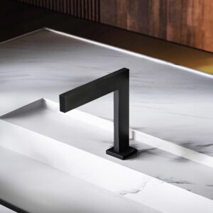 Premium matte black faucet designed for hotels, offices, and commercial spaces
