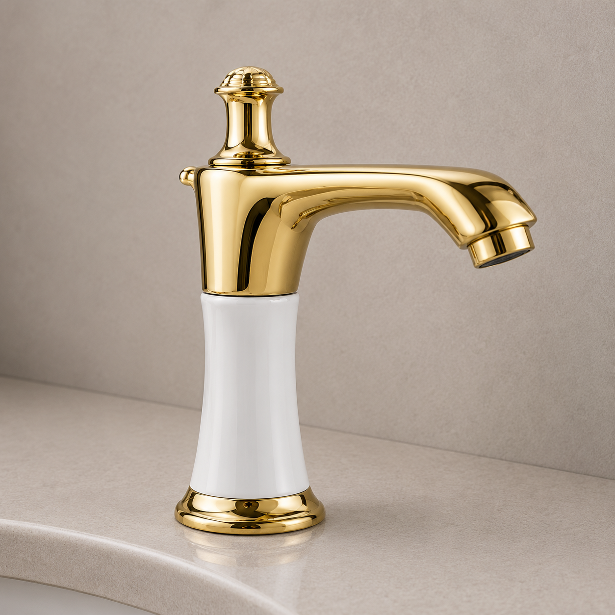 BathSelect White Stem and Gold Head Commercial Motion Sensor Faucet