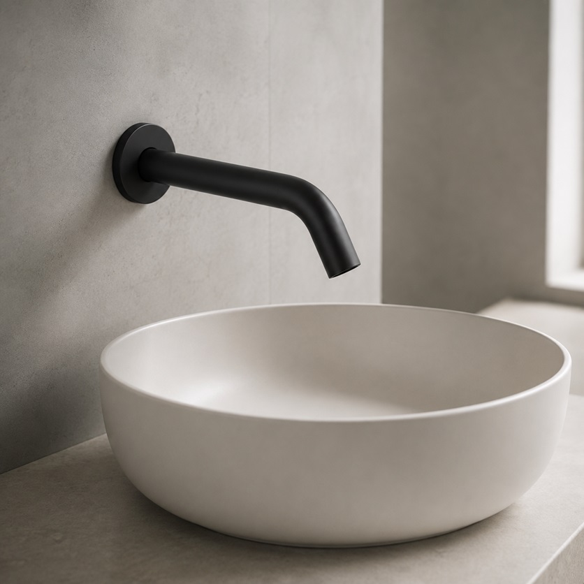 Fontana Brio Matte Black Wall Mount Commercial Sensor Faucet