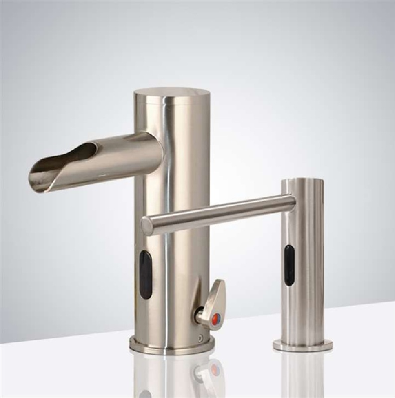 Fontana Brushed Nickel Commercial Automatic Temperature Control Thermostatic Sensor Tap with Matching Soap Dispenser FS-505SDBN