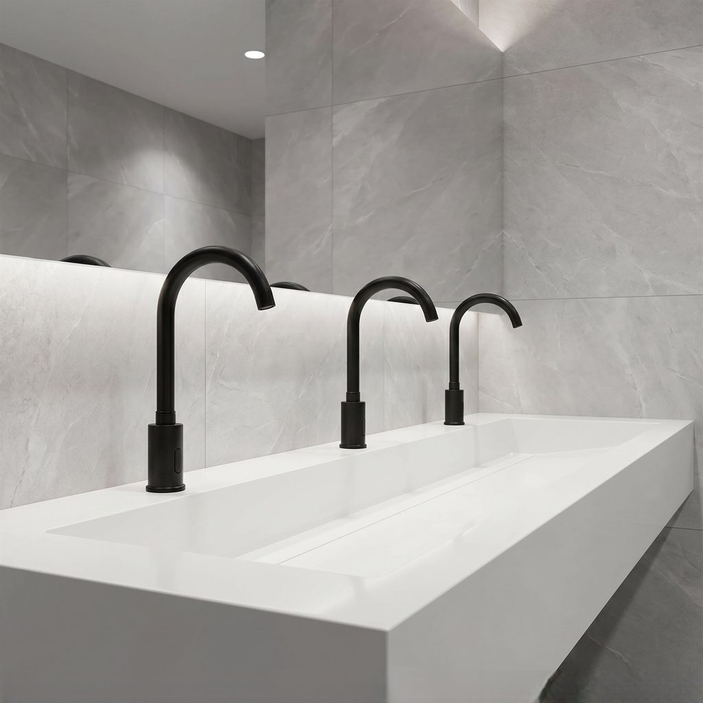 Matte black automatic sensor faucet for touchless control architecture