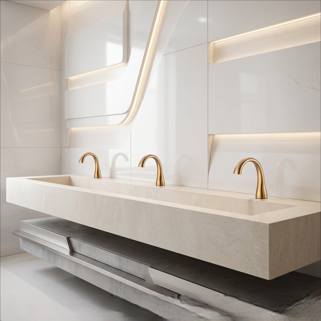 Brushed gold commercial faucet for design-forward commercial interiors