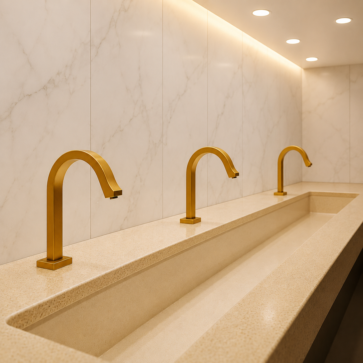 Brushed gold commercial faucet for hospitality restroom specification