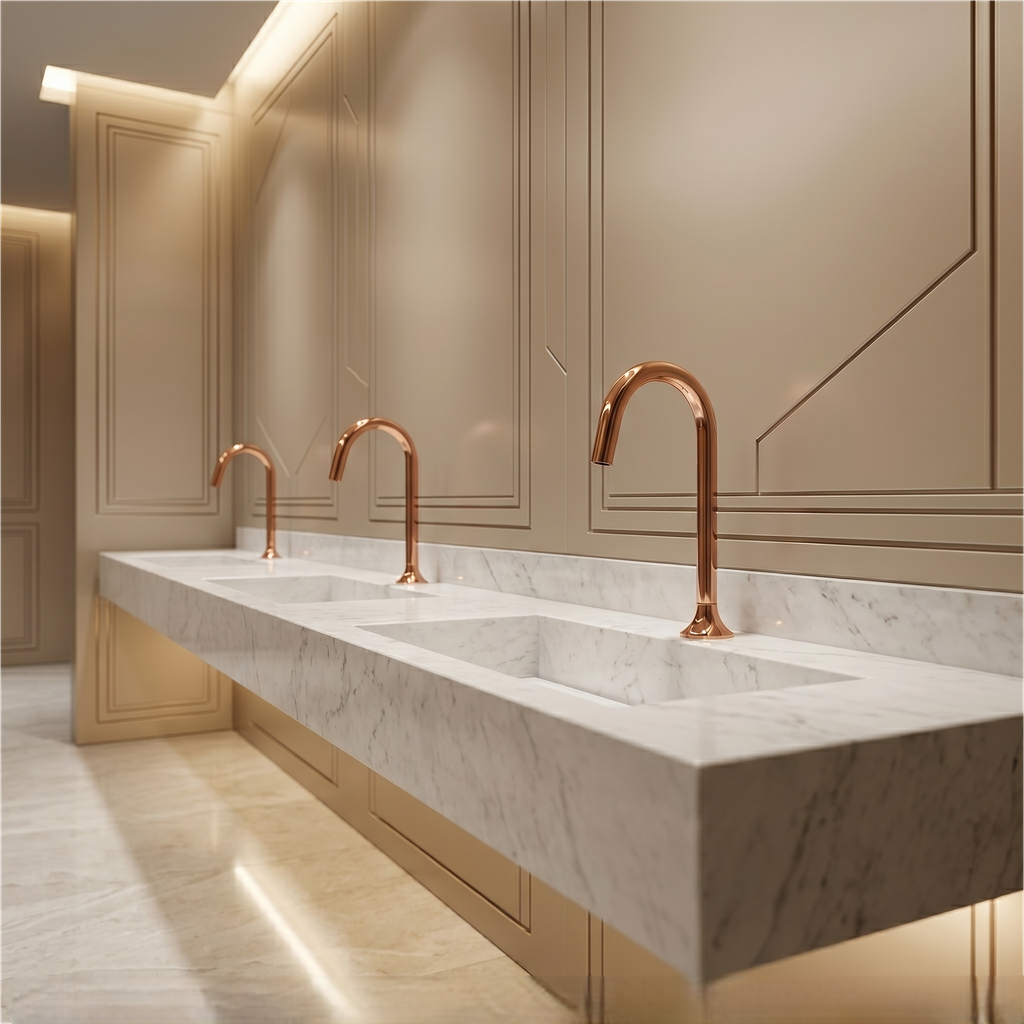 Rose gold commercial faucet representing modern finish and design trends