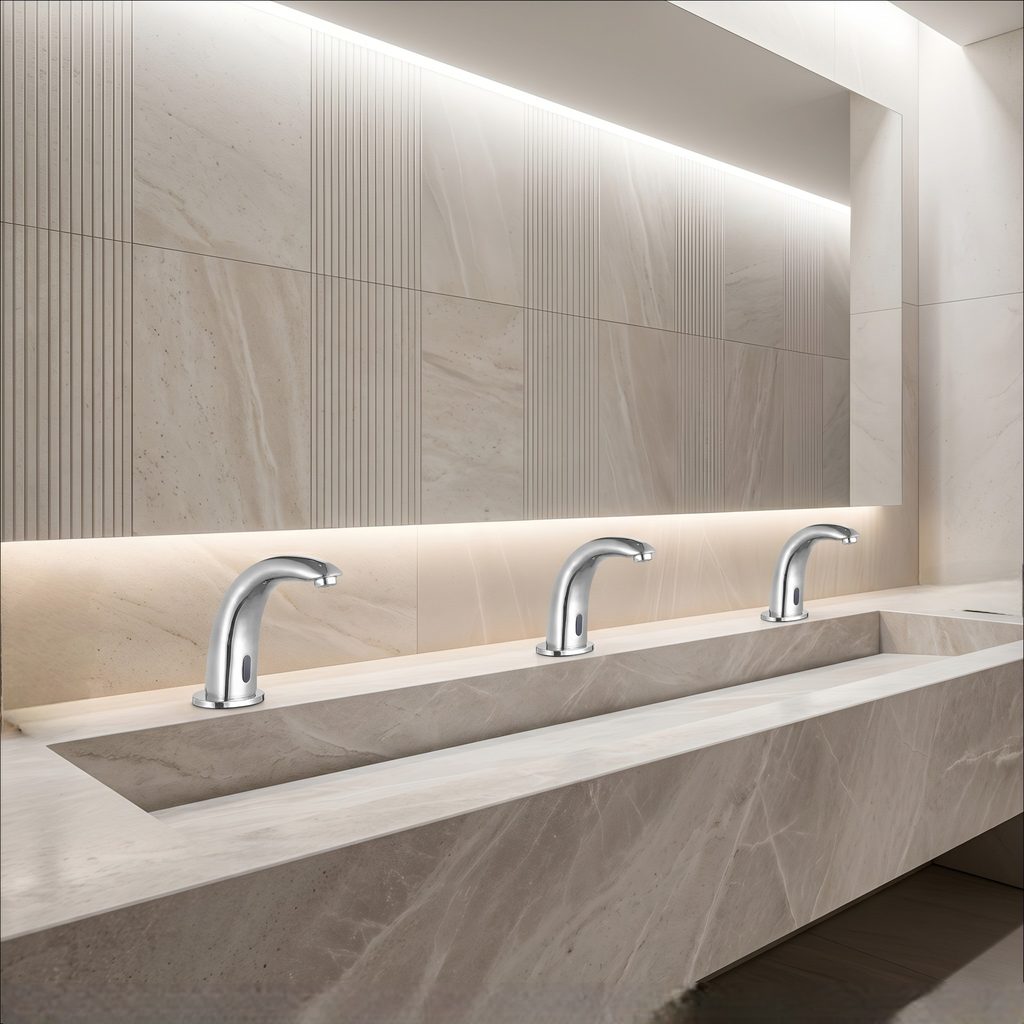 Chrome commercial faucet for hydraulic flow performance