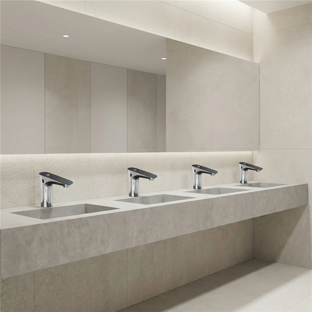 Chrome commercial faucet for controls and power coordination